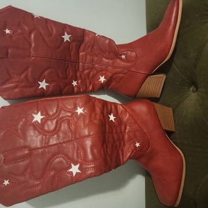 Red Cowboy Boots with Star Accents